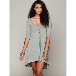 Free People - Beach Drippy Jersey High Low Henley T Shirt Heather Gray Dress XS